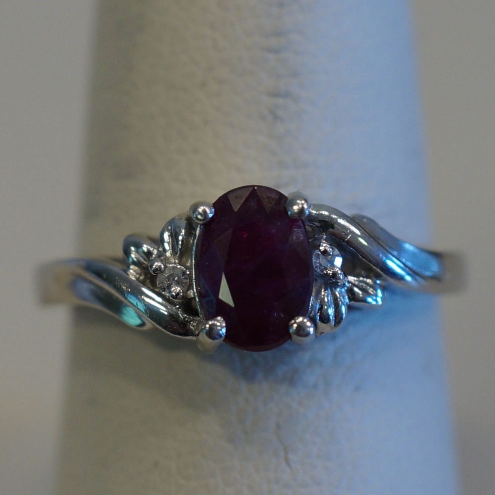 Platinum Genuine Ruby & Diamond Ring - image 1